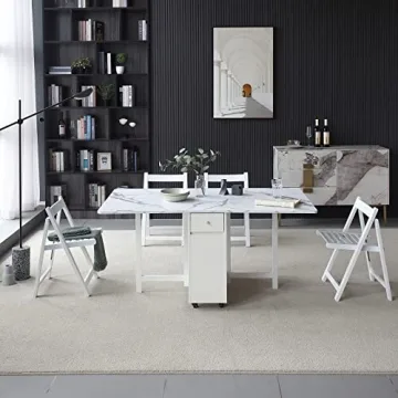 FUNROLUX Foldable Dining Table with Storage Drawers for Space Saving