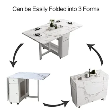 FUNROLUX Foldable Dining Table with Storage Drawers for Space Saving