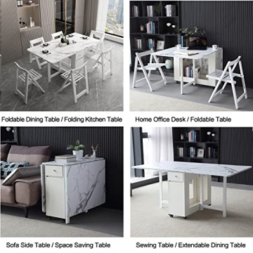 FUNROLUX Foldable Dining Table with Storage Drawers for Space Saving