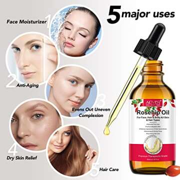 SUPSERSR Rosehip Oil, Organic Rosehip Seed Oil Anti-Aging Natural Cold Pressed Unrefined For Face, H...