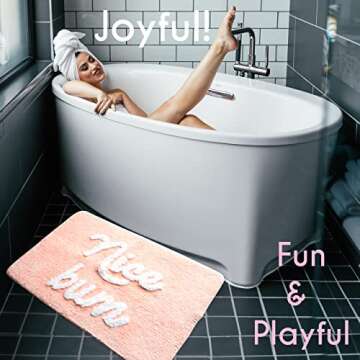 Evovee Nice Butt Bum Bath Mat Peach Orange Coral Blush Beautiful Cute Bathroom Rugs for Girls Pink You Look Good Gorgeous Funny Shower Fun Bathroom Decor Non-Slip Washable Kids Women