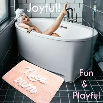 Evovee Nice Butt Bum Bath Mat Peach Orange Coral Blush Beautiful Cute Bathroom Rugs for Girls Pink You Look Good Gorgeous Funny Shower Fun Bathroom Decor Non-Slip Washable Kids Women