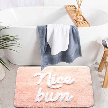 Evovee Nice Butt Bum Bath Mat Peach Orange Coral Blush Beautiful Cute Bathroom Rugs for Girls Pink You Look Good Gorgeous Funny Shower Fun Bathroom Decor Non-Slip Washable Kids Women
