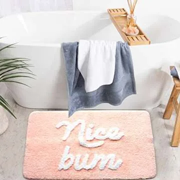 Evovee Nice Butt Bum Bath Mat Peach Orange Coral Blush Beautiful Cute Bathroom Rugs for Girls Pink You Look Good Gorgeous Funny Shower Fun Bathroom Decor Non-Slip Washable Kids Women