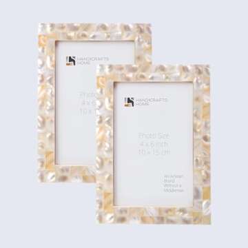 Handicrafts Home 4x6 Picture Frames Pack of 2 – Mother of Pearl Collection Handcrafted Photo Frame...
