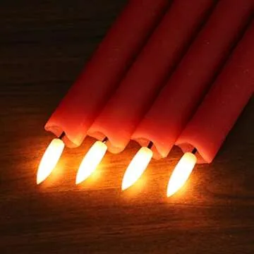 GenSwin Flameless Red Taper Candles Flickering with 10-Key Remote, Battery Operated Led Warm 3D Wick Light Window Candles Real Wax Pack of 6, Christmas Home Wedding Decor(0.78 X 9.64 Inch)