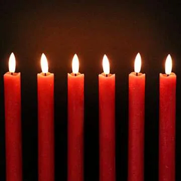GenSwin Flameless Red Taper Candles Flickering with 10-Key Remote, Battery Operated Led Warm 3D Wick Light Window Candles Real Wax Pack of 6, Christmas Home Wedding Decor(0.78 X 9.64 Inch)