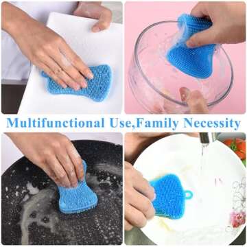 Durable 6 PCS Silicone Dish Sponges for Easy Cleaning
