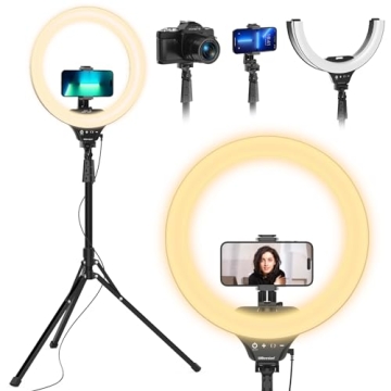 UBeesize 14'' Foldable Ring Light with 62'' Tripod Stand and Phone Holder, LED Selfie RingLight for ...
