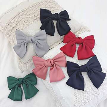 Big Hair Bow Clips Satin Silk Thick Hair Barrettes French Style Hair Accessories 6PCS for Girls Women Ladies by JIAHANG