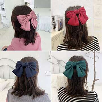 Big Hair Bow Clips Satin Silk Thick Hair Barrettes French Style Hair Accessories 6PCS for Girls Women Ladies by JIAHANG