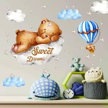 Tedy Bear Moon and Stars Wall Decor for Nursery