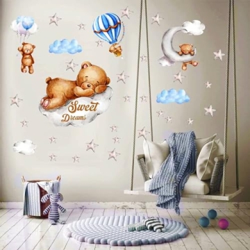 Tedy Bear Moon and Stars Wall Decor for Nursery