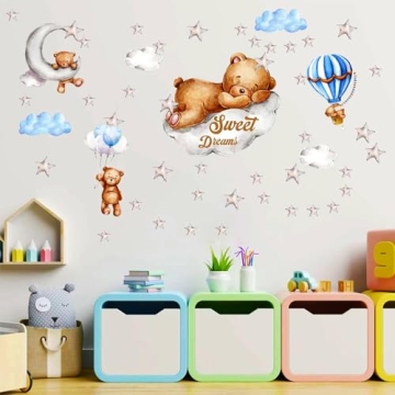 Tedy Bear Moon and Stars Wall Decor for Nursery
