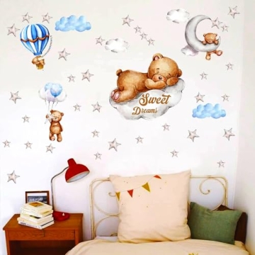 Tedy Bear Moon and Stars Wall Decor for Nursery