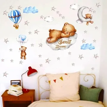Tedy Bear Moon and Stars Wall Decor for Nursery