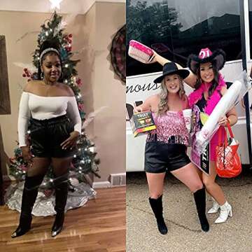 DALLNS Women Faux Leather Shorts High Waisted Paper Bag Pleather Stretchy PU Elastic Waist Shorts Casual Fall Winter Outfits Clothes Black3 XL