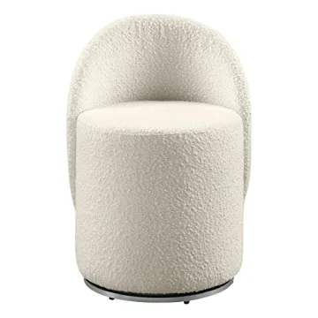 OSP Home Furnishings Lystra Swivel Barrel Vanity Chair with Textured Boucle Fabric, Cream