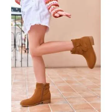 PiePieBuy Kids Girls Tie Knot Ankle Boots Chunky Low Block Heel Chelsea Dress Booties Winter Shoes With Zipper,Brown, Size 11 Little Kid