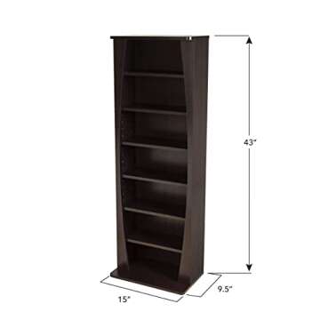 Atlantic Canoe Curved Multimedia Storage Cabinet - Holds 231 CD; or 115 DVD; or 140 Blu-ray/Games Discs, Adjustable Shelves, PN 22535717 in Espresso