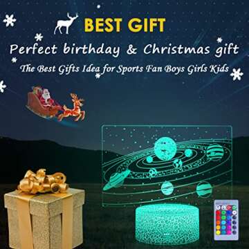 SEVEN LADY Solar System 3D Optical Illusion Lamp Universe Space Galaxy LED Night Light with Remote for Space Lover Boys and Girls as a Best Gifts(Solar System)