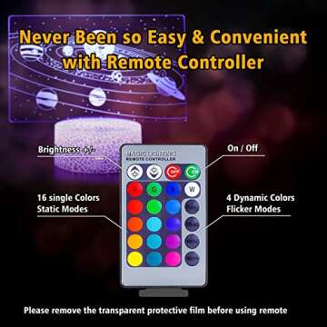 SEVEN LADY Solar System 3D Optical Illusion Lamp Universe Space Galaxy LED Night Light with Remote for Space Lover Boys and Girls as a Best Gifts(Solar System)