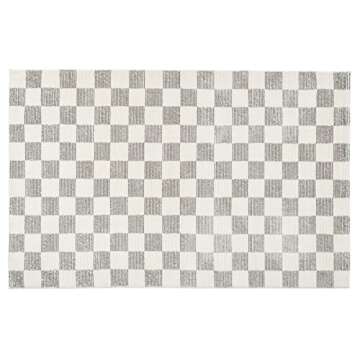 Revival Rugs Gambit 4'x6’ Checkered Rug Machine Washable Area Rug for Kitchen Bedroom - 100% Recycled Oeko-TEX Certified, Medium Pile, Gray, Beige