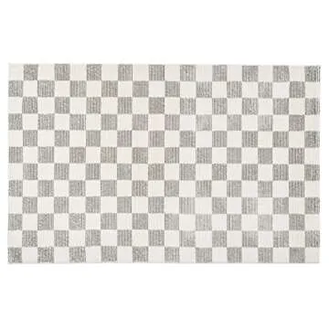 Revival Rugs Gambit 4'x6’ Checkered Rug Machine Washable Area Rug for Kitchen Bedroom - 100% Recycled Oeko-TEX Certified, Medium Pile, Gray, Beige