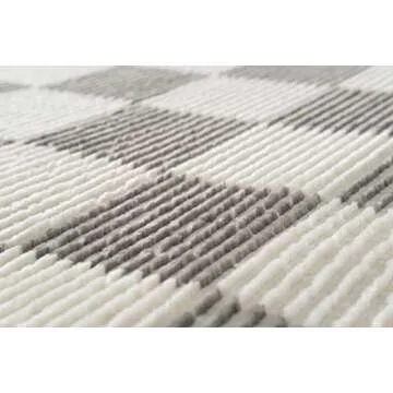 Revival Rugs Gambit 4'x6’ Checkered Rug Machine Washable Area Rug for Kitchen Bedroom - 100% Recycled Oeko-TEX Certified, Medium Pile, Gray, Beige