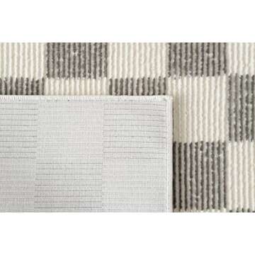 Revival Rugs Gambit 4'x6’ Checkered Rug Machine Washable Area Rug for Kitchen Bedroom - 100% Recycled Oeko-TEX Certified, Medium Pile, Gray, Beige