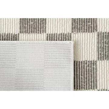 Revival Rugs Gambit 4'x6’ Checkered Rug Machine Washable Area Rug for Kitchen Bedroom - 100% Recycled Oeko-TEX Certified, Medium Pile, Gray, Beige