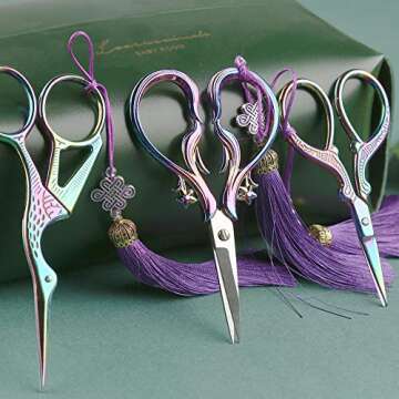 3 Pairs Embroidery Scissors, Vintage Scissors European Style Stainless Steel Scissor, Embroidery Kit with Classic Crane Design Sewing Scissors, Antique Scissors for Embroidery, Needlework (Rainbow)