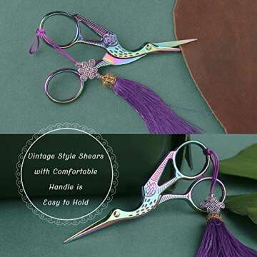 3 Pairs Embroidery Scissors, Vintage Scissors European Style Stainless Steel Scissor, Embroidery Kit with Classic Crane Design Sewing Scissors, Antique Scissors for Embroidery, Needlework (Rainbow)
