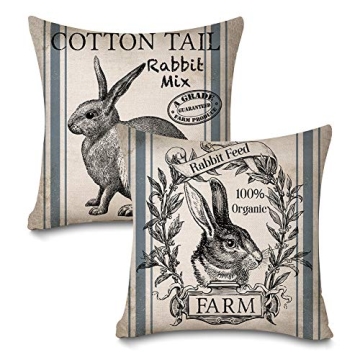 Charming Vintage Bunny Throw Pillow Covers 18 inch Set of 2