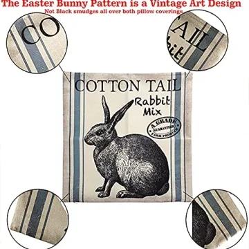 Charming Vintage Bunny Throw Pillow Covers 18 inch Set of 2