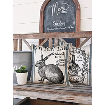 Charming Vintage Bunny Throw Pillow Covers 18 inch Set of 2