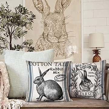 Charming Vintage Bunny Throw Pillow Covers 18 inch Set of 2