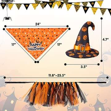 SCENEREAL Small Dog Halloween Costumes, Bandana Hat Dress Set, 3pcs Puppy Party Supplies, Soft Trian...