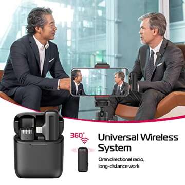ULANZI J11 Wireless Lavalier Microphone for iPhone iPad, 1-in-1 Plug-Play Mic with Charging Case for Phone Video Recording, 65ft Transmission Range