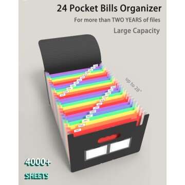 Maimis Expanding File Folder, 24 Pocket Accordion A4 Letter Size Portable Document Organizer with Co...