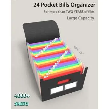 Maimis Expanding File Folder, 24 Pocket Accordion A4 Letter Size Portable Document Organizer with Co...