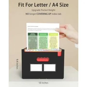 Maimis Expanding File Folder, 24 Pocket Accordion A4 Letter Size Portable Document Organizer with Colored Tabs, Expandable Bill Coupon Folder - Black