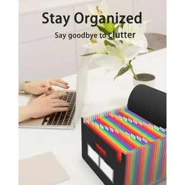 Maimis Expanding File Folder, 24 Pocket Accordion A4 Letter Size Portable Document Organizer with Colored Tabs, Expandable Bill Coupon Folder - Black