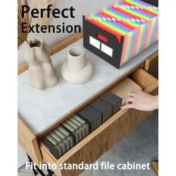 Maimis Expanding File Folder, 24 Pocket Accordion A4 Letter Size Portable Document Organizer with Colored Tabs, Expandable Bill Coupon Folder - Black
