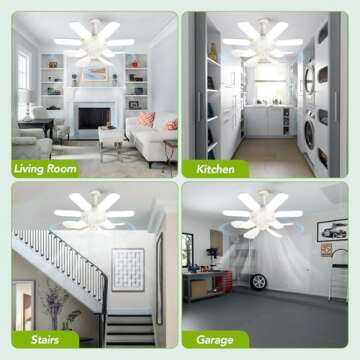 Socket Fan Light, Dimmable LED Ceiling Fans with Remote, 360° Super Bright Foldable Blades, Small Ceiling Fan with Light, Modern Ceiling Fan for Bedroom, Garage, Basement, Workshop, Indoor Lighting