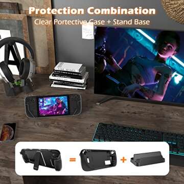 Daydayup Kickstand Protective Case for Steam Deck, Cover Protector with Stand Base, Full Protective Cover Case Compatible with Vavle Steam Deck Accessories, Non-Slip and Anti-Scratch Design, Clear