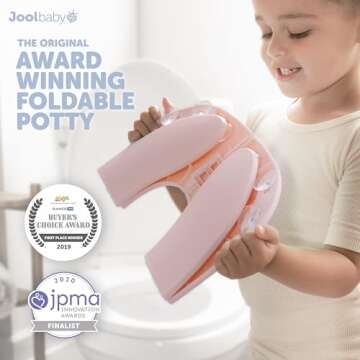 Jool Baby Folding Travel Potty Training Seat for Toddlers, Fits Round & Oval Toilets, Non-Slip Suction Cups, Includes Free Travel Bag (Pink)