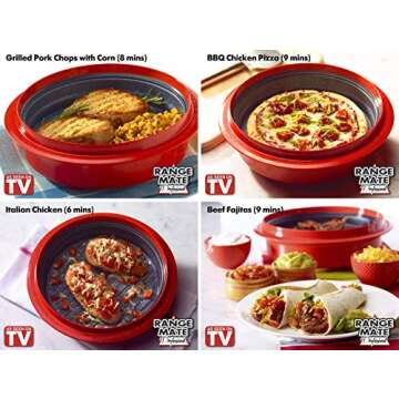 Range Mate Pro Deluxe Nonstick Microwave 5-in-1 Grill Pot/Pan Cookware Set"As Seen On TV" (Grill, Bake, Roast, Saute, Steam, Poach, & One Pot Meals) (Red)