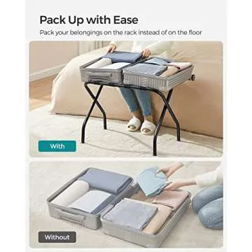 SONGMICS Luggage Rack for Guest Room, Set of 2 Suitcase Stands, Foldable Steel Frame, for Hotel, Bedroom, Holds up to 110 lb, 27.2 x 15 x 20.5 Inches, Black URLR001B02