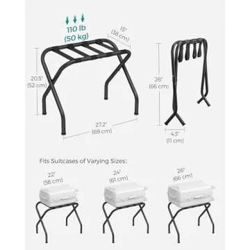 SONGMICS Luggage Rack for Guest Room, Set of 2 Suitcase Stands, Foldable Steel Frame, for Hotel, Bedroom, Holds up to 110 lb, 27.2 x 15 x 20.5 Inches, Black URLR001B02